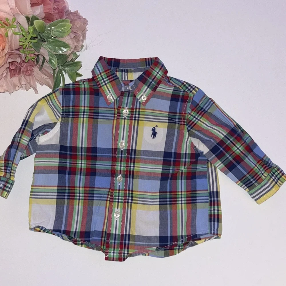 Ralph Lauren Baby Plaid Cotton Poplin Shirt 3M Yellow Blue Plaid Ralph Lauren
